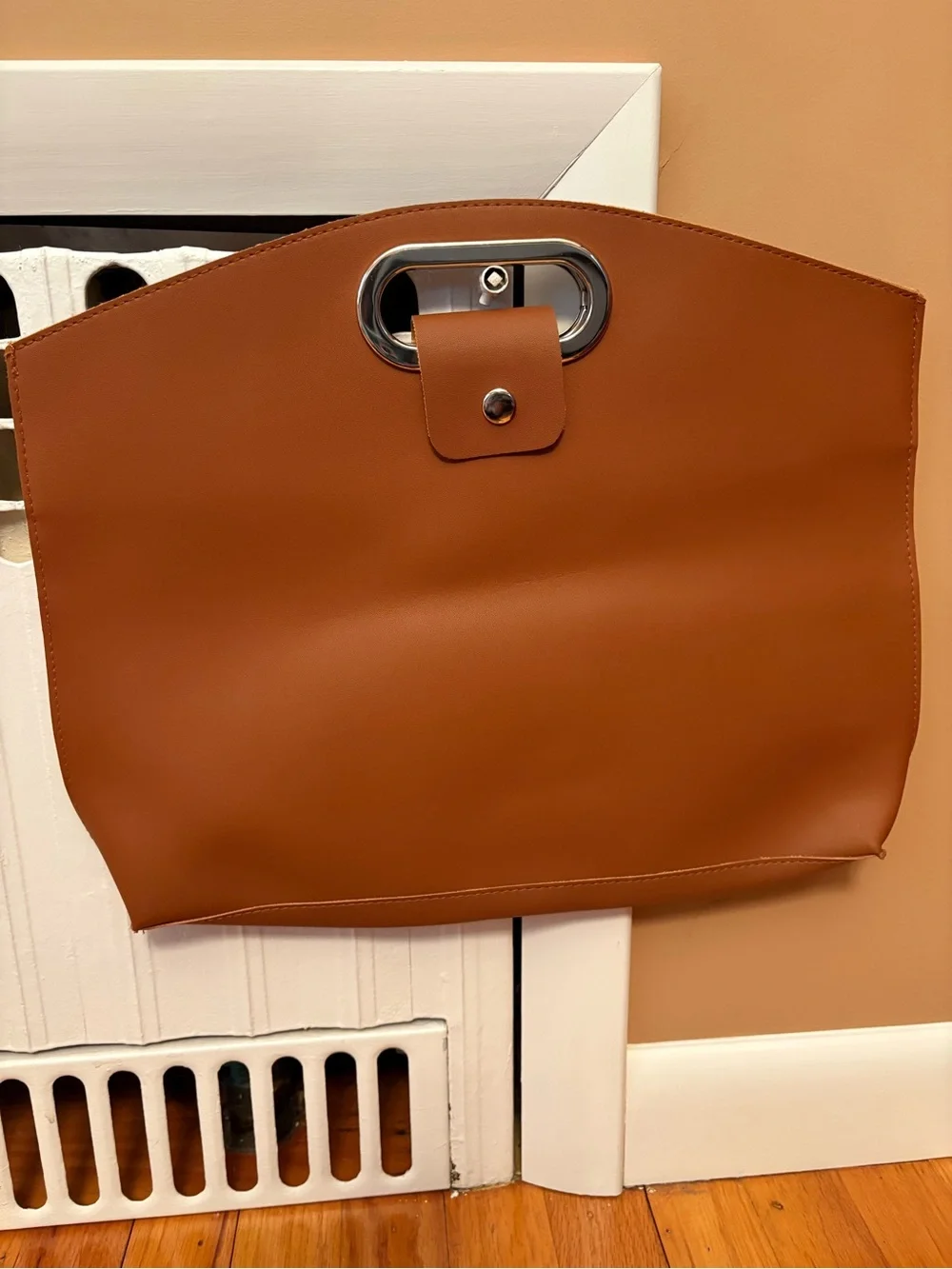 Faux Cognac Leather Fold Over New Clutch